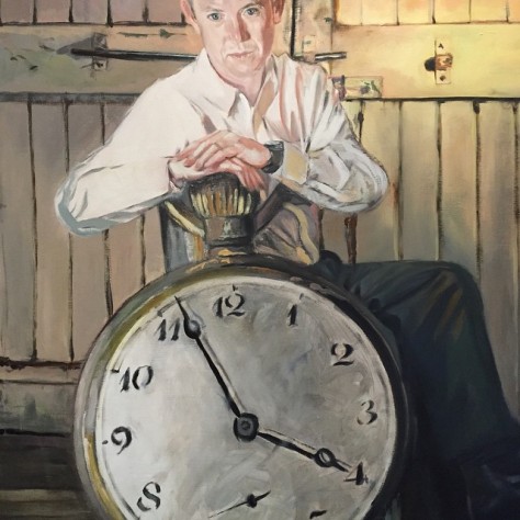 This is a portrait painting of Andrew Palmer. The great grandson of Sergeant Andrew Stewart Duncan with the Gold Pocket Watch as the object that connects him and his great grandfathers hopes and fears back from the 1917 during wartime.