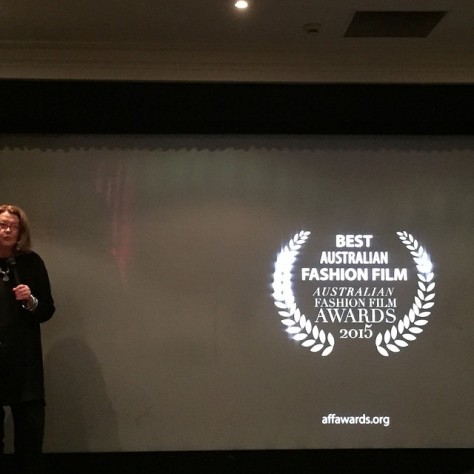 Marion Hume presenting the finalists names for the Best Australian Fashion Film category at AFFA 2015.